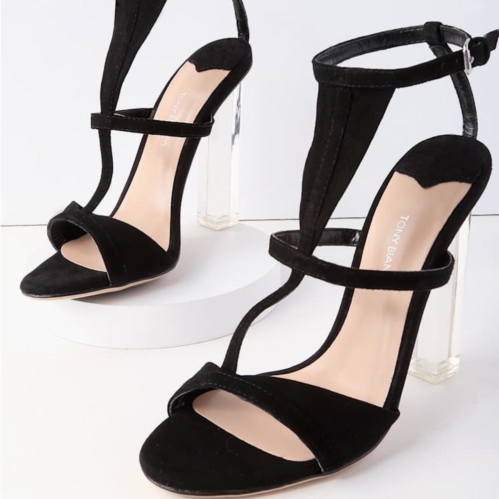 Kam Black Suede Leather Lucite Heels